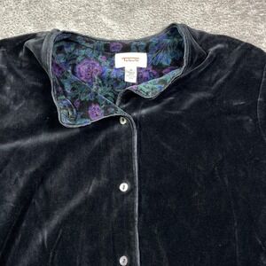Talbots Velvet Jacket Black Floral‎ Trimmed Women's Medium Collared Button Front